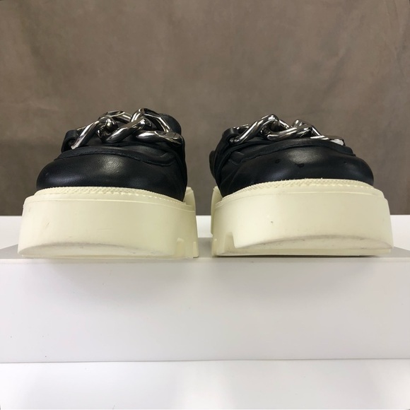 Black and Cream Mules with Chain Detail - Picture 4 of 9